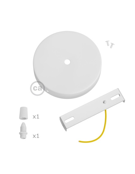 Kit florón metal ø120 x 25 mm, agujero central de 10 mm, con prensaestopa plástico, blanco mate Kit florón metal ø120 x 25 mm, agujero central de 10 mm, con prensaestopa plástico, blanco mate