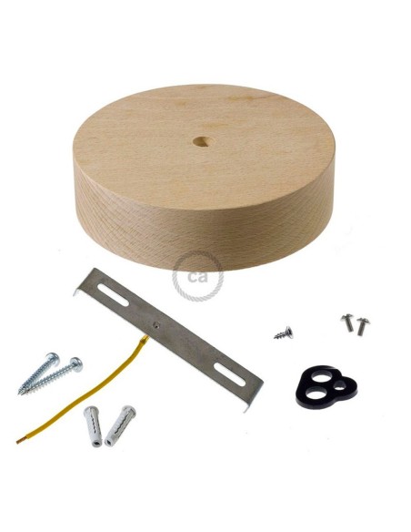 Kit florón madera ø120 x 32 mm, agujero central de 10 mm, para cable téxtil Kit florón madera ø120 x 32 mm, agujero central de 10 mm, para cable téxtil