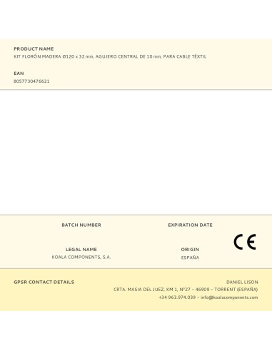 Kit florón madera ø120 x 32 mm, agujero central...