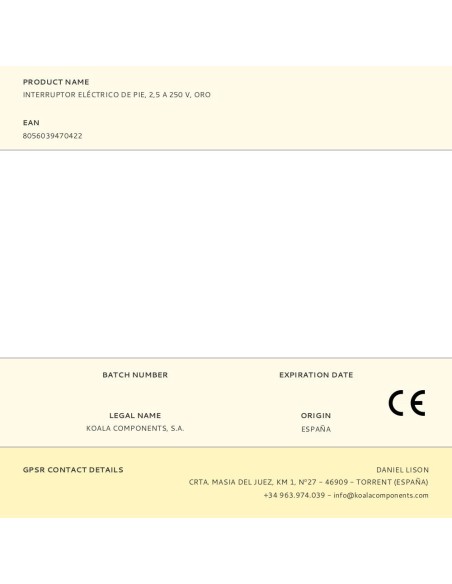 Interruptor eléctrico de pie, 2,5 a 250 v, oro