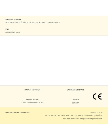 Interruptor eléctrico de pie, 2,5 a 250 v,...