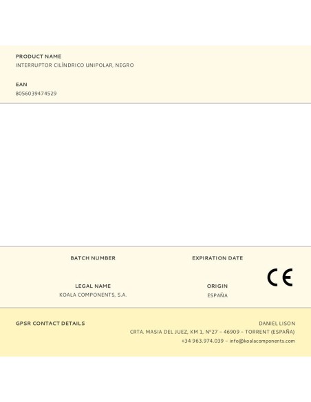 Interruptor cilíndrico unipolar, negro