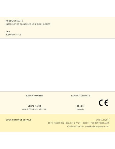 Interruptor cilíndrico unipolar, blanco