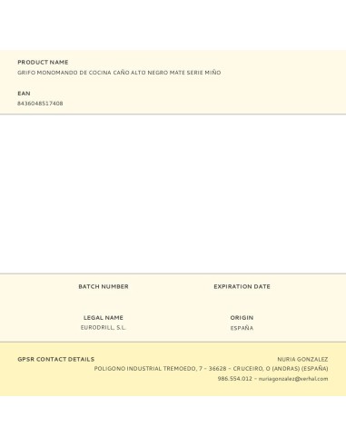 Grifo monomando de cocina caño alto negro mate...