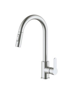 Grifo monomando de cocina caño alto extraíble plateado mate serie miño