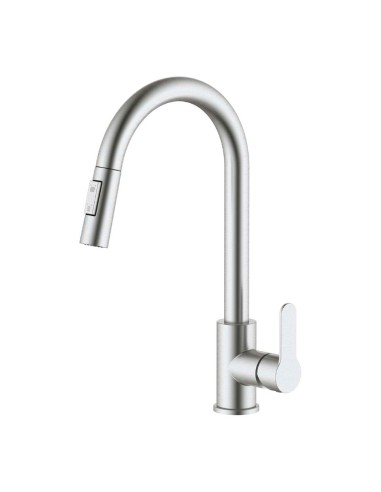 Grifo monomando de cocina caño alto extraíble plateado mate serie miño