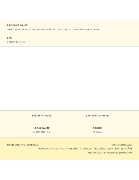 Grifo monomando de cocina caño alto plateado cepillado serie trazo