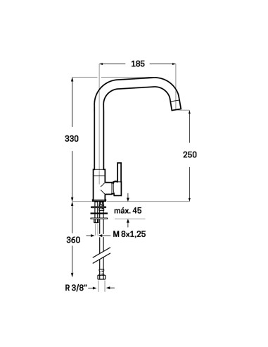 Grifo monomando de cocina caño alto plateado...