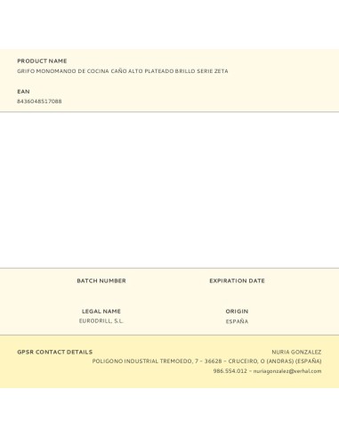 Grifo monomando de cocina caño alto plateado...