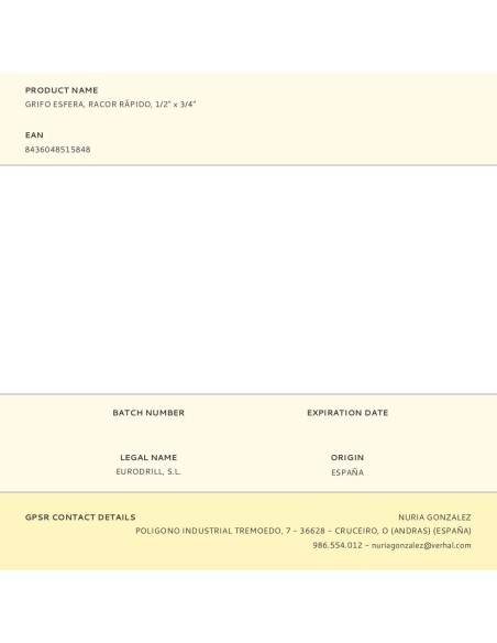 Grifo esfera, racor rápido, 1/2" x 3/4"