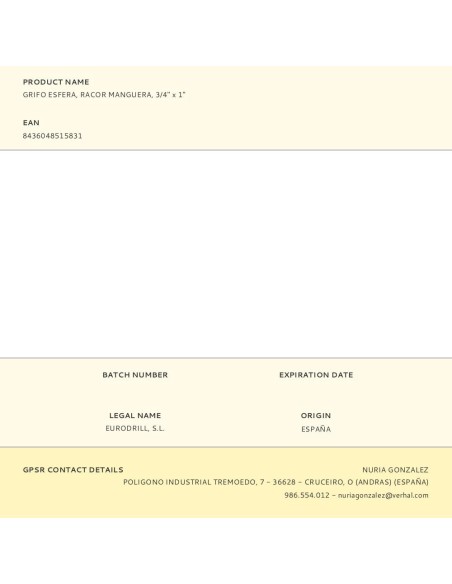 Grifo esfera, racor manguera, 3/4" x 1"