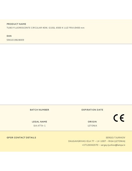 Tubo fluorescente circular 40w, g10q, 6500 k luz fria ø400 mm