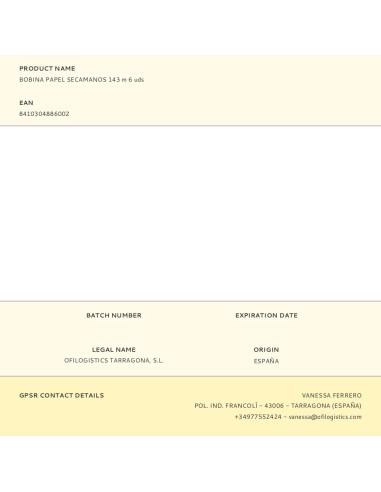 Bobina papel secamanos 143 m 6 uds