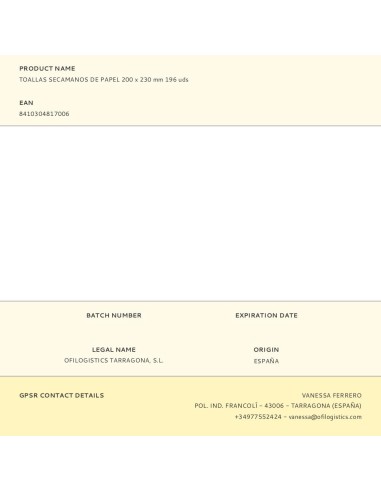 Toallas secamanos de papel 200 x 230 mm 196 uds