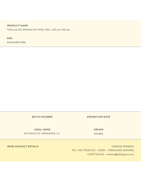 Toallas secamanos de papel 200 x 230 mm 196 uds