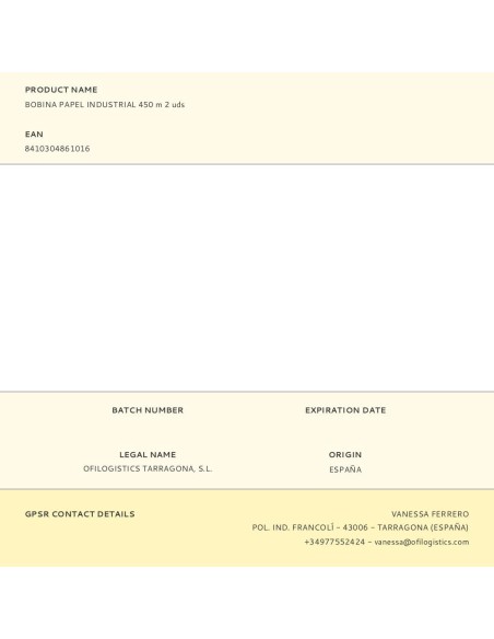 Bobina papel industrial 450 m 2 uds