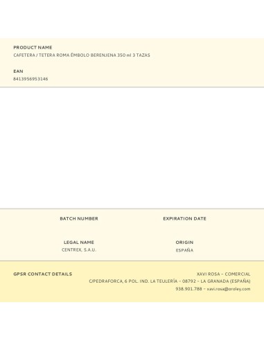 Cafetera / tetera roma émbolo berenjena 350 ml...