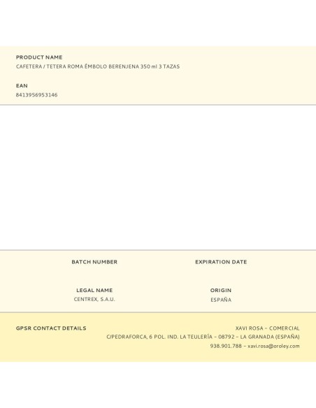 Cafetera / tetera roma émbolo berenjena 350 ml 3 tazas