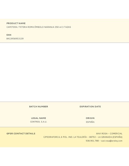 Cafetera / tetera roma émbolo naranja 350 ml 3 tazas