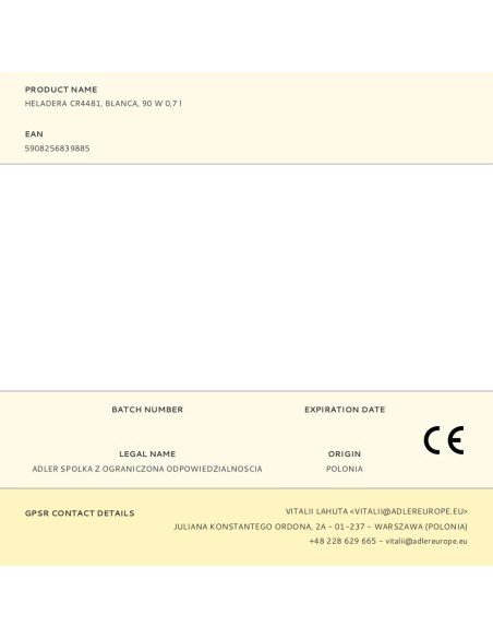 Heladera cr4481, blanca, 90 w 0,7 l