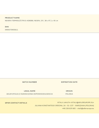 Nevera termoeléctrica ad8088, negra, 29 l, 38 x...