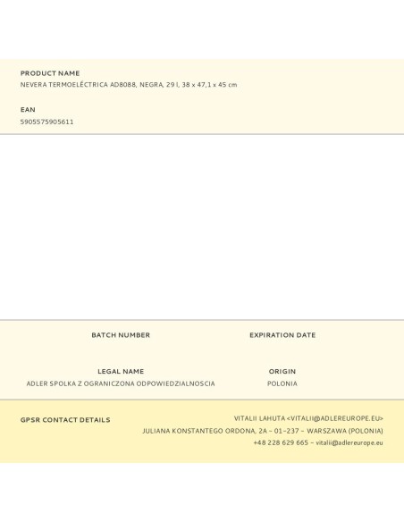 Nevera termoeléctrica ad8088, negra, 29 l, 38 x 47,1 x 45 cm