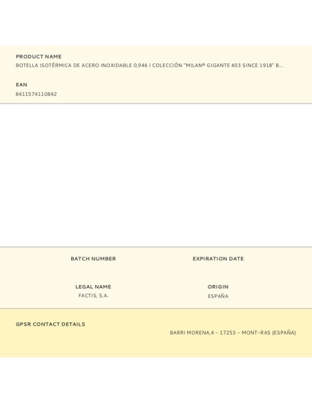 Botella isotérmica de acero inoxidable colección "milan® gigante 403 since 1918" beige 0,946 l