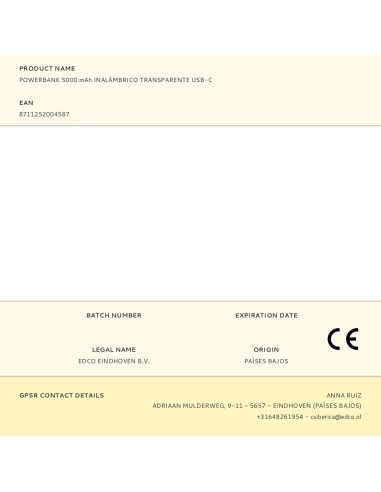 Powerbank 5000 mah inalámbrico transparente usb-c