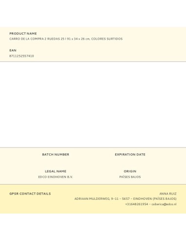 Carro de la compra 2 ruedas 25 l 91 x 34 x 26...