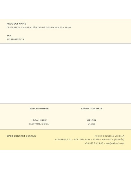 Cesta metálica para leña, color negro, 48 x 35 x 38 cm