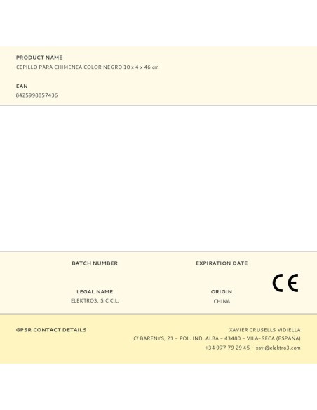 Cepillo para chimenea, color negro, 10,5 x 4 x 46 cm