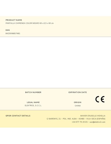 Pantalla chimenea color negro 60 x 0,5 x 60 cm