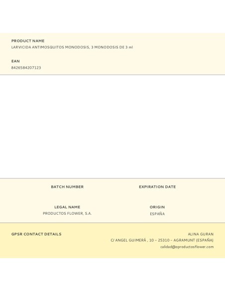 Larvicida antimosquitos monodosis, 3 monodosis de 3 ml