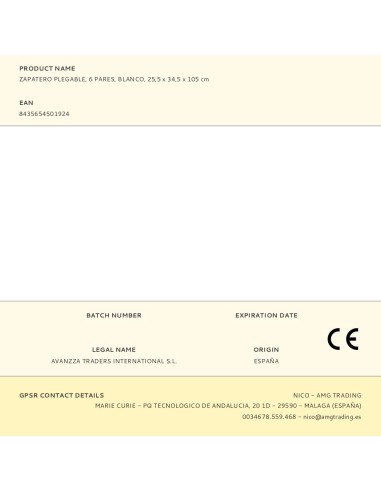 Zapatero plegable, 6 pares, blanco, 25,5 x 34,5...