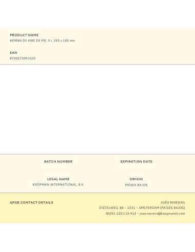 Bomba de aire de pie, 5 l, 265 x 185 mm