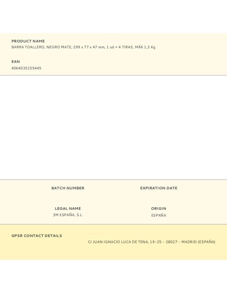 Barra toallero, negro mate, 299 x 77 x 47 mm, 1 ud + 4 tiras, máx 1,3 kg