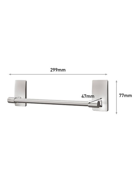 Barra toallero, níquel satinado, 299 x 77 x 47 mm, 1 ud + 4 tiras, máx 1,3 kg