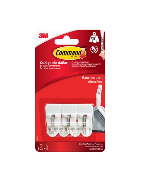 Gancho punta de alambre, pequeño, 19 x 41 x 19 mm, 3 uds + 4 tiras, máx 225 gr