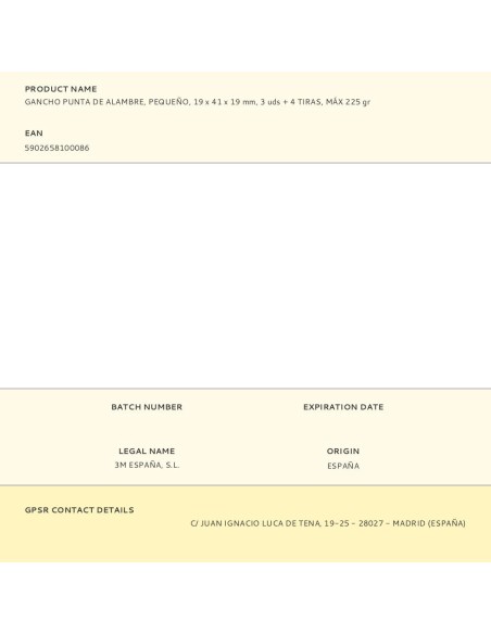 Gancho punta de alambre, pequeño, 19 x 41 x 19 mm, 3 uds + 4 tiras, máx 225 gr