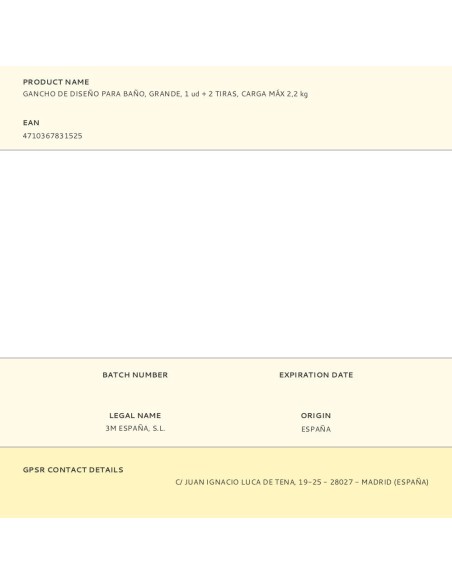 Gancho de diseño para baño, grande, 1 ud + 2 tiras, carga máx 2,2 kg