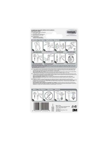 Gancho metálico, grande, níquel pulido, 1 ud + 2 tiras, máx 2,2 kg