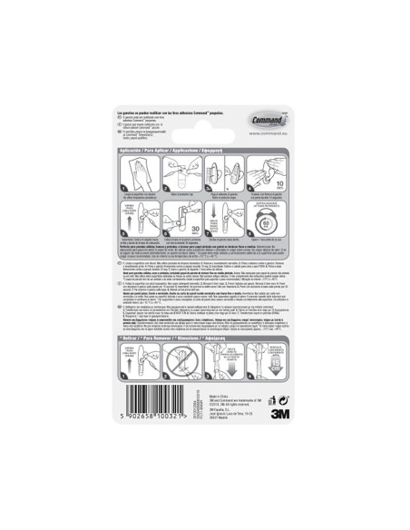 Gancho metálico, pequeño, níquel pulido, 1 ud + 2 tiras, máx 450 gr