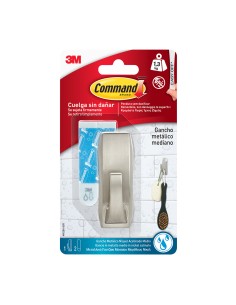 Gancho metálico con reflejos modernos, mediano, níquel satinado, 1 ud + 2 tiras, carga máx 1,3 kg 2