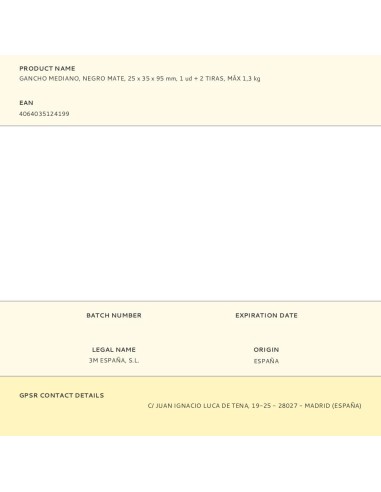 Gancho mediano, negro mate, 25 x 35 x 95 mm, 1...