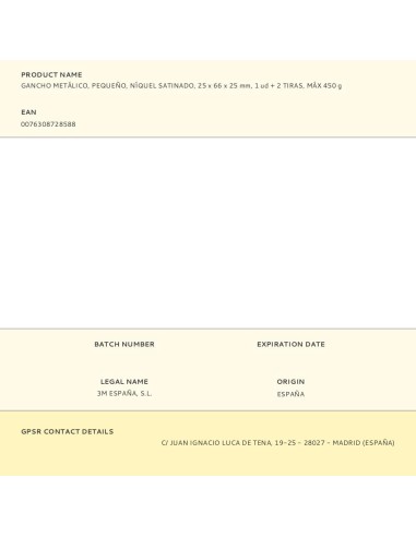 Gancho metálico, pequeño, níquel satinado, 25 x...