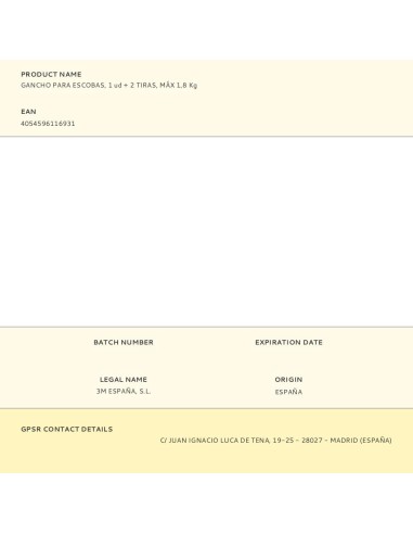 Gancho para escobas, 1 ud + 2 tiras, máx 1,8 kg