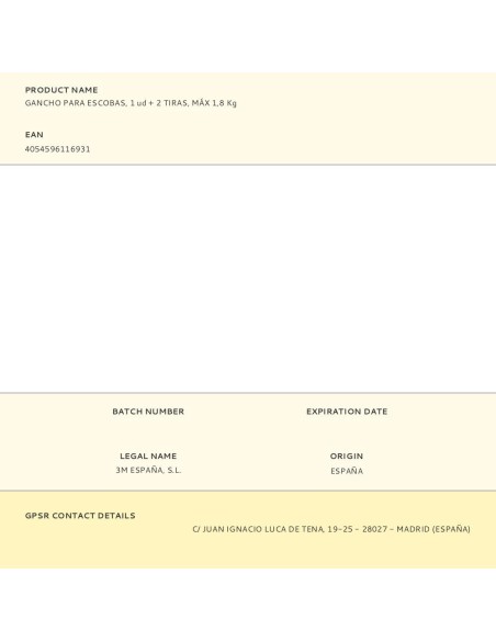 Gancho para escobas, 1 ud + 2 tiras, máx 1,8 kg