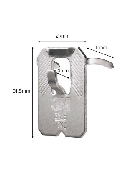 Gancho para paredes de yeso, 11 kg, 27 x 31,5 x 4 mm, 2 uds