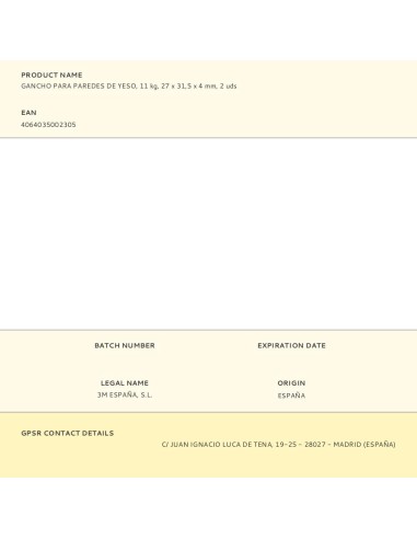 Gancho para paredes de yeso, 11 kg, 27 x 31,5 x...