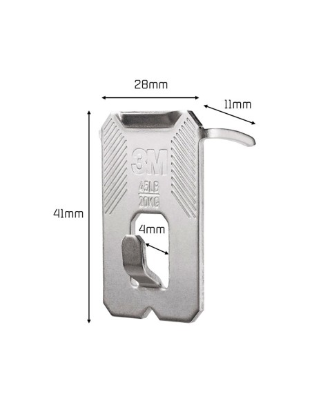 Gancho para paredes de yeso, 20 kg, 28 x 41 x 4 mm, 2 uds